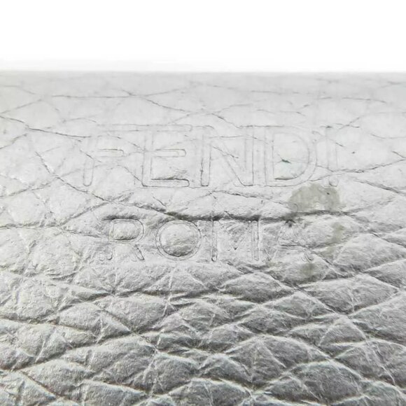 Auth FENDI Trifold Wallet Compact Wallet Silver Leather/Metal - Picture 6 of 8